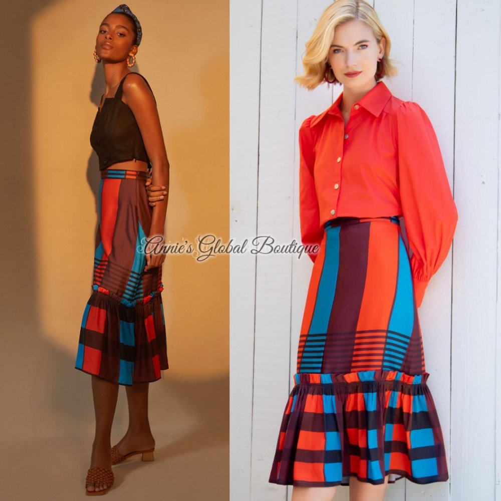 NWT ANTHROPOLOGIE Eva Franco Plaid Flounced Midi Skirt. Size 12 - Picture 11 of 16